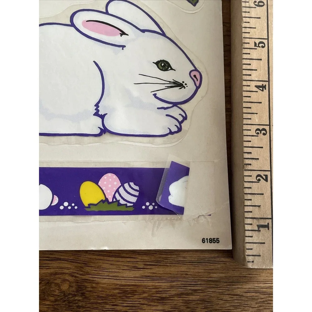 5 Vintage Easter Spring Vinyl Window Clings Bunny Colorful Eggs Birds Artist